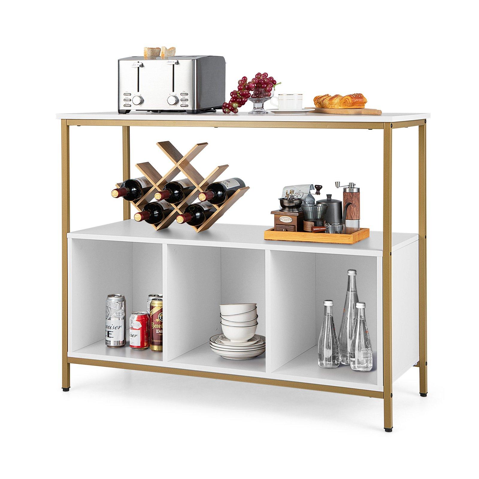 3-Tier Wooden Buffet Sideboard Modern Pantry Storage Cabinet With 3 Compartments