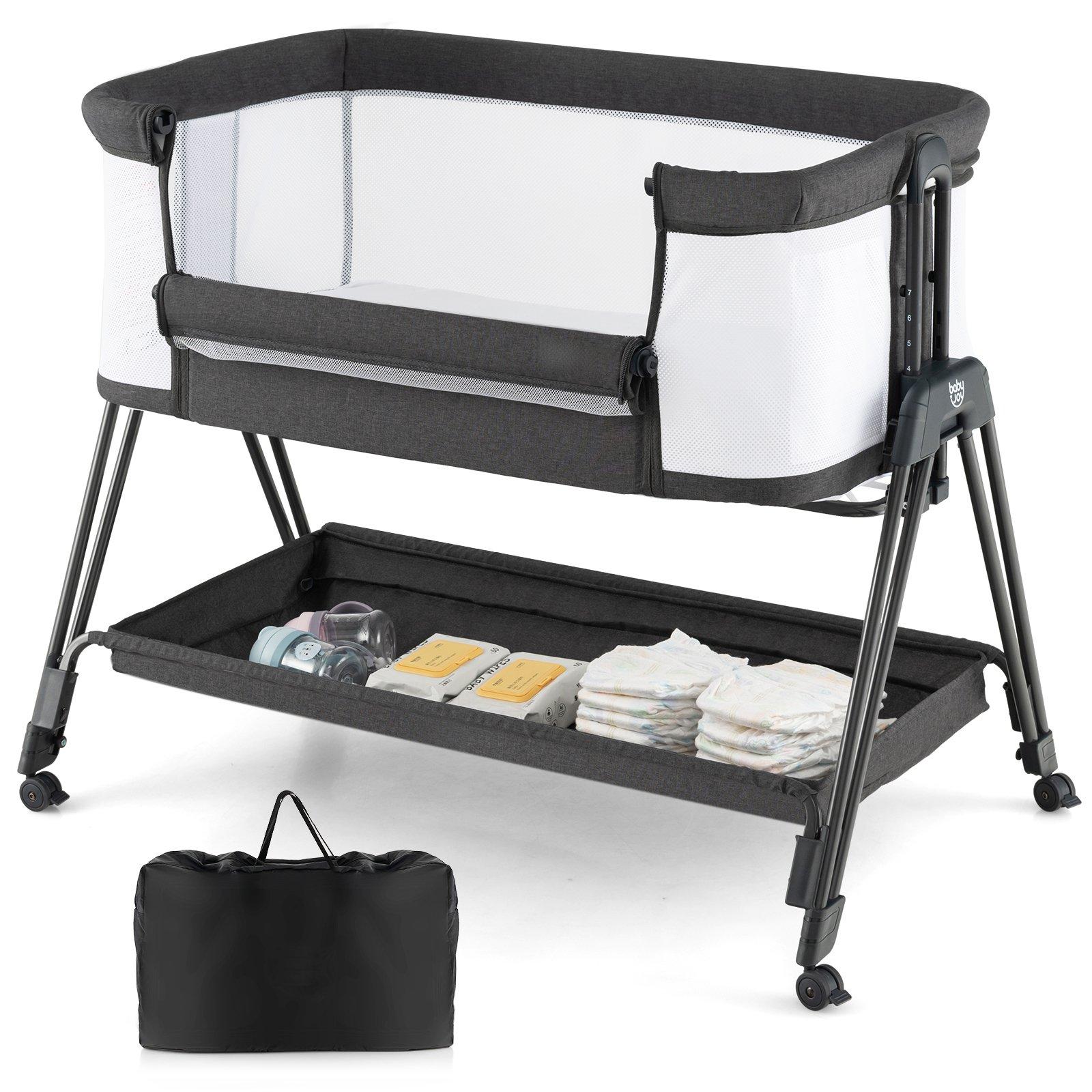 Baby Bedside Crib Folding Sleeper Bassinet Cot Bed Portable 7 Adjustable Heights