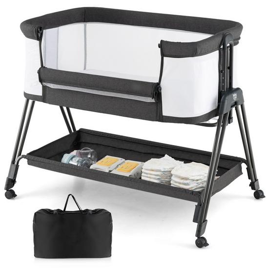 Costway Baby Bedside Crib Folding Sleeper Bassinet Cot Bed Portable 7 Adjustable Heights 1