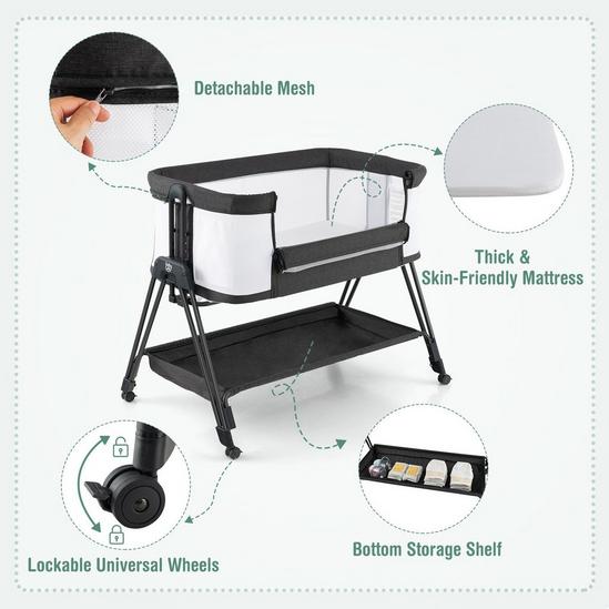 Costway Baby Bedside Crib Folding Sleeper Bassinet Cot Bed Portable 7 Adjustable Heights 3