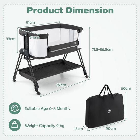 Costway Baby Bedside Crib Folding Sleeper Bassinet Cot Bed Portable 7 Adjustable Heights 4