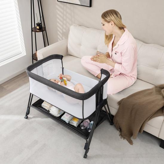 Costway Baby Bedside Crib Folding Sleeper Bassinet Cot Bed Portable 7 Adjustable Heights 5