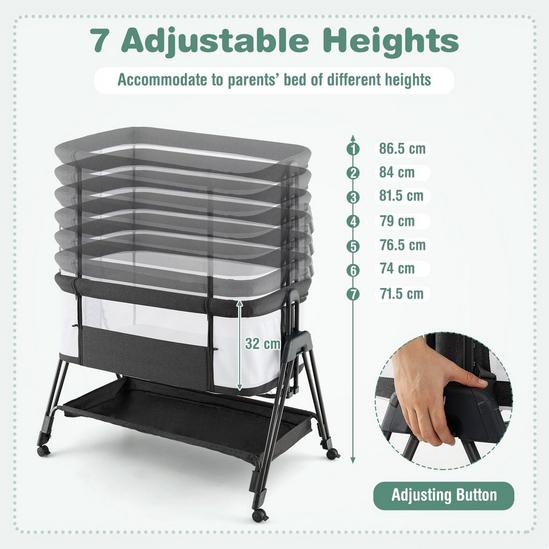 Costway Baby Bedside Crib Folding Sleeper Bassinet Cot Bed Portable 7 Adjustable Heights 6