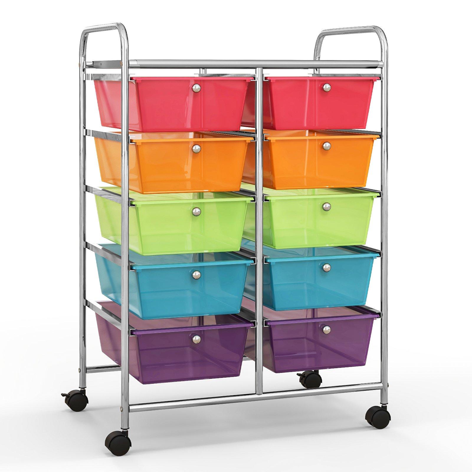 10 Drawers Storage Trolley Mobile Rolling Utility Cart Home Office Organizer