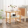Costway Bamboo Side Table w/ Rattan Shelf 2-tier Glass Top End Table, Home Rectangular Sofa Side Accent Table thumbnail 3