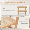 Costway Bamboo Side Table w/ Rattan Shelf 2-tier Glass Top End Table, Home Rectangular Sofa Side Accent Table thumbnail 5