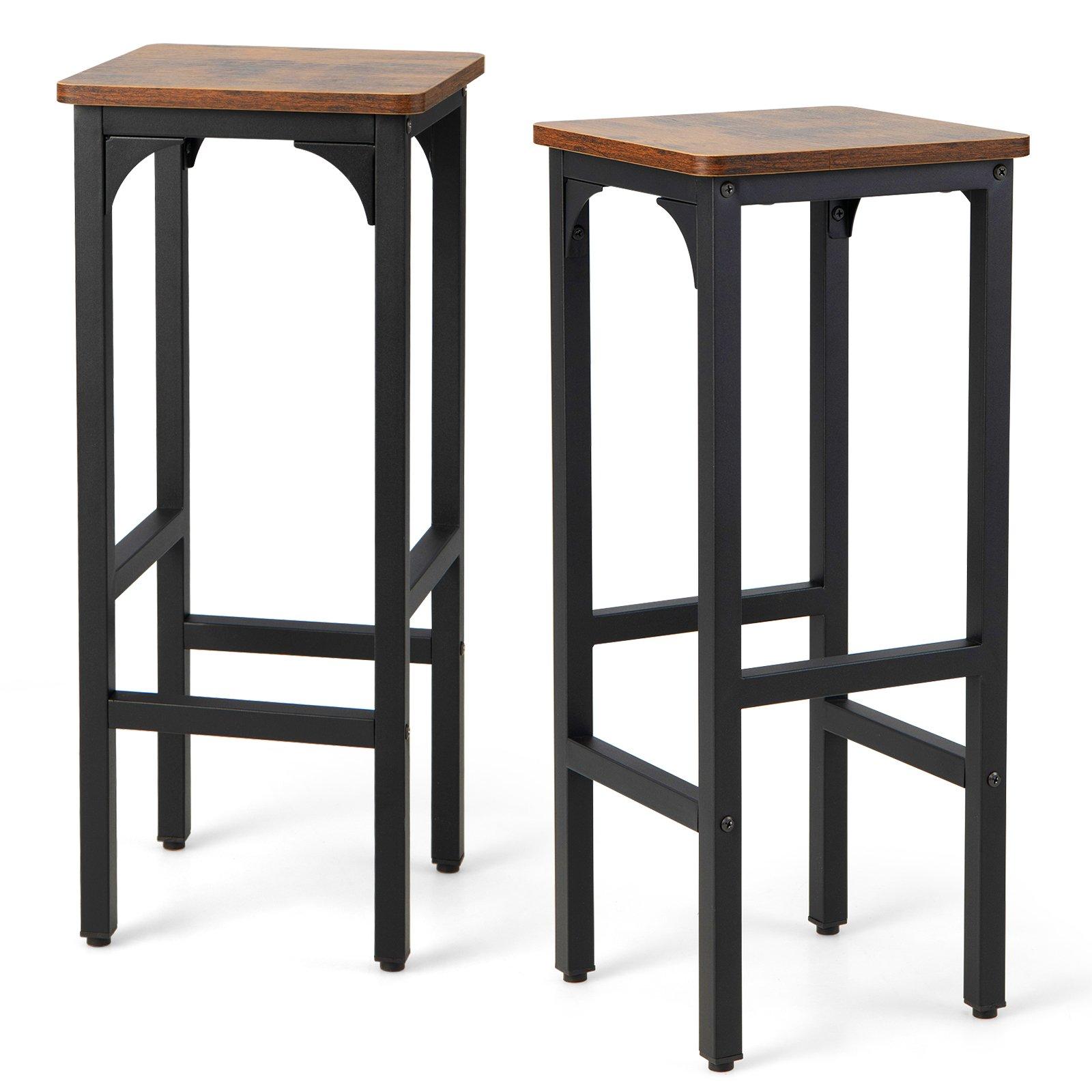 Costway Set of 2 Bar Stools Industrial Dining Bar Chair Counter Height Kitchen Breakfast Stool