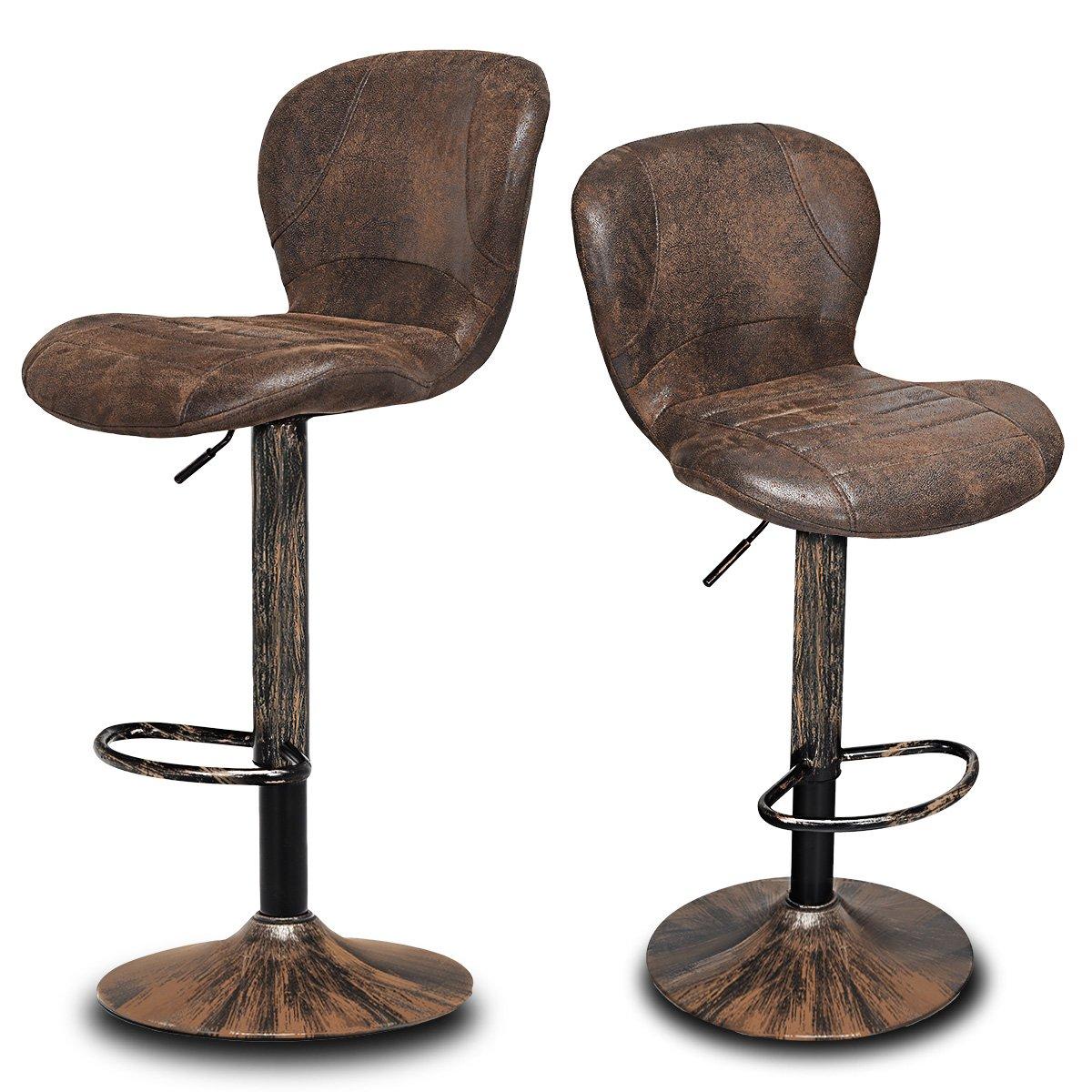 Set of 2 Bar Stools Adjustable Swivel Leather Pub Chair Kitchen Dining Chairs
