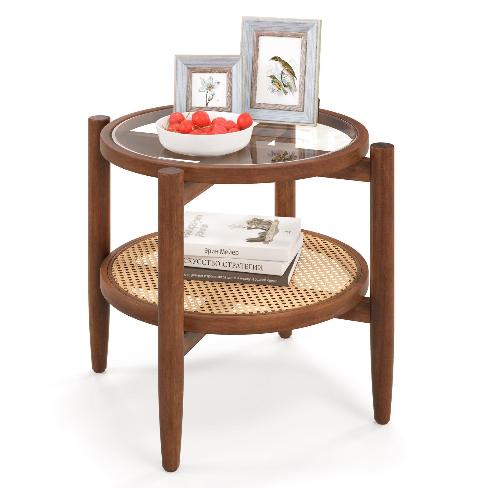 2-Tier Round Side End Table Sofa Beside Accent Coffee Table W/ Storage Shelf