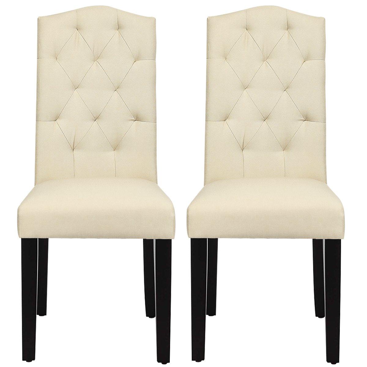Set of 2 Dining Chairs w/ Ergonomic High Backrest Upholstered Fabric Leisure Chair