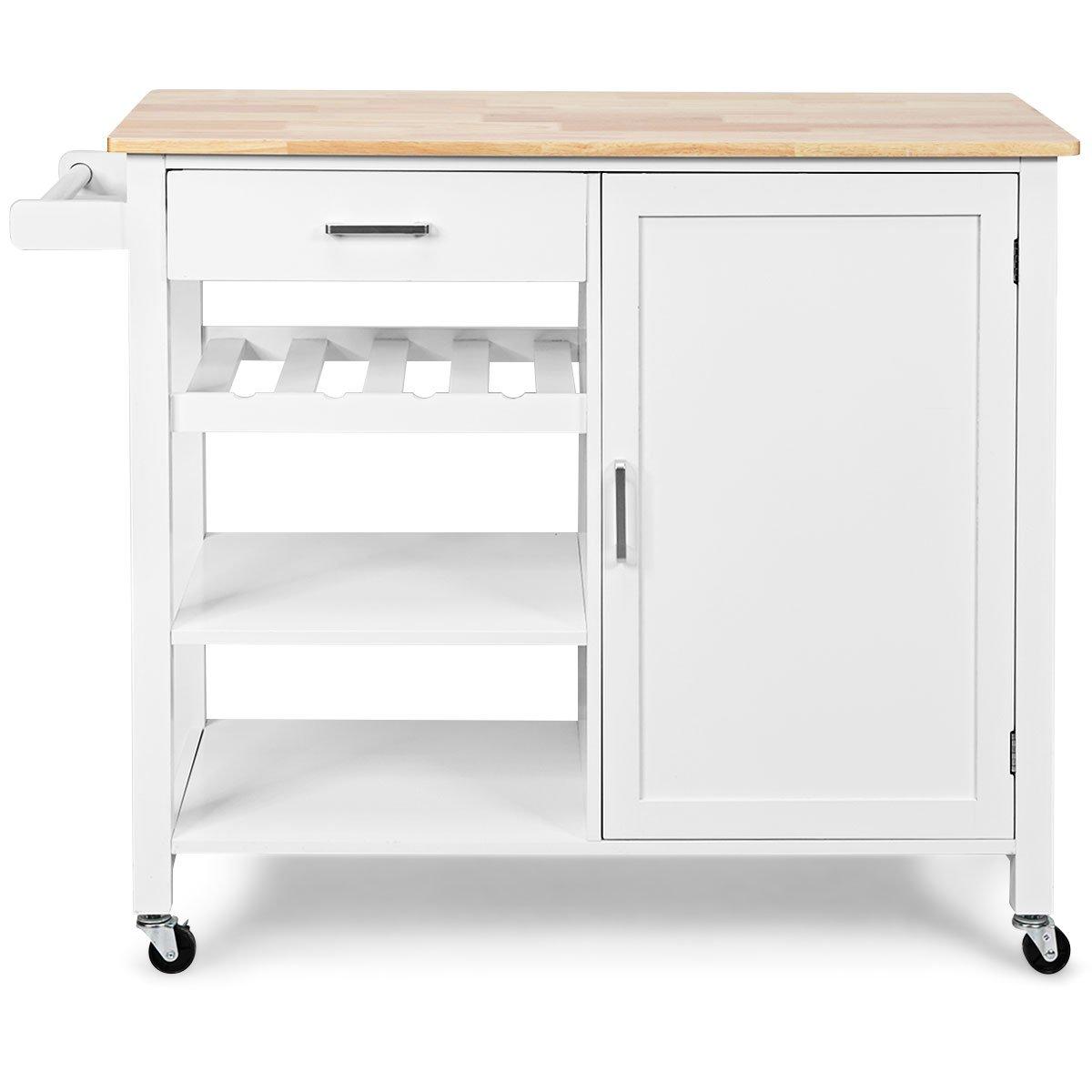 Rolling Kitchen Island Cart with Wine Rack and Adj