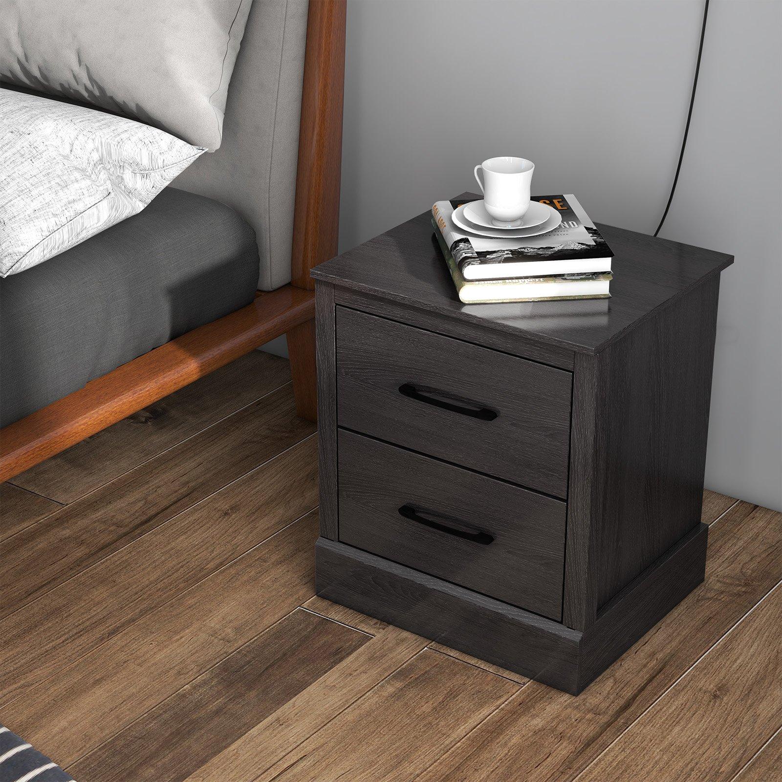 2 Drawer Nightstand Bedside Table Compact Sofa End Table Dark Grey Oak
