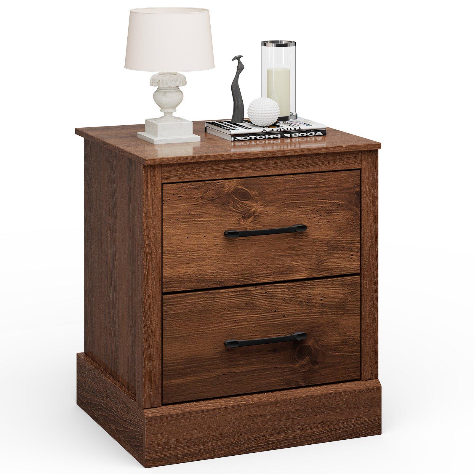 2 Drawer Nightstand Bedside Table Compact Sofa End Table Rustic Walnut