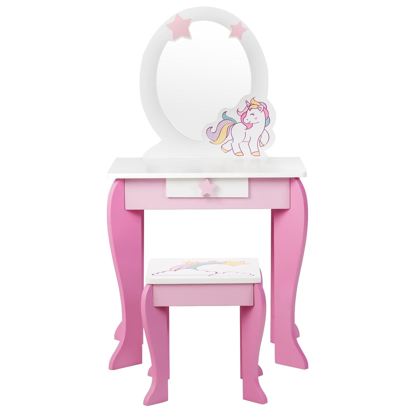 2 in 1 Kids Vanity Table and Chair Set Princess Makeup Dressing Table Writing