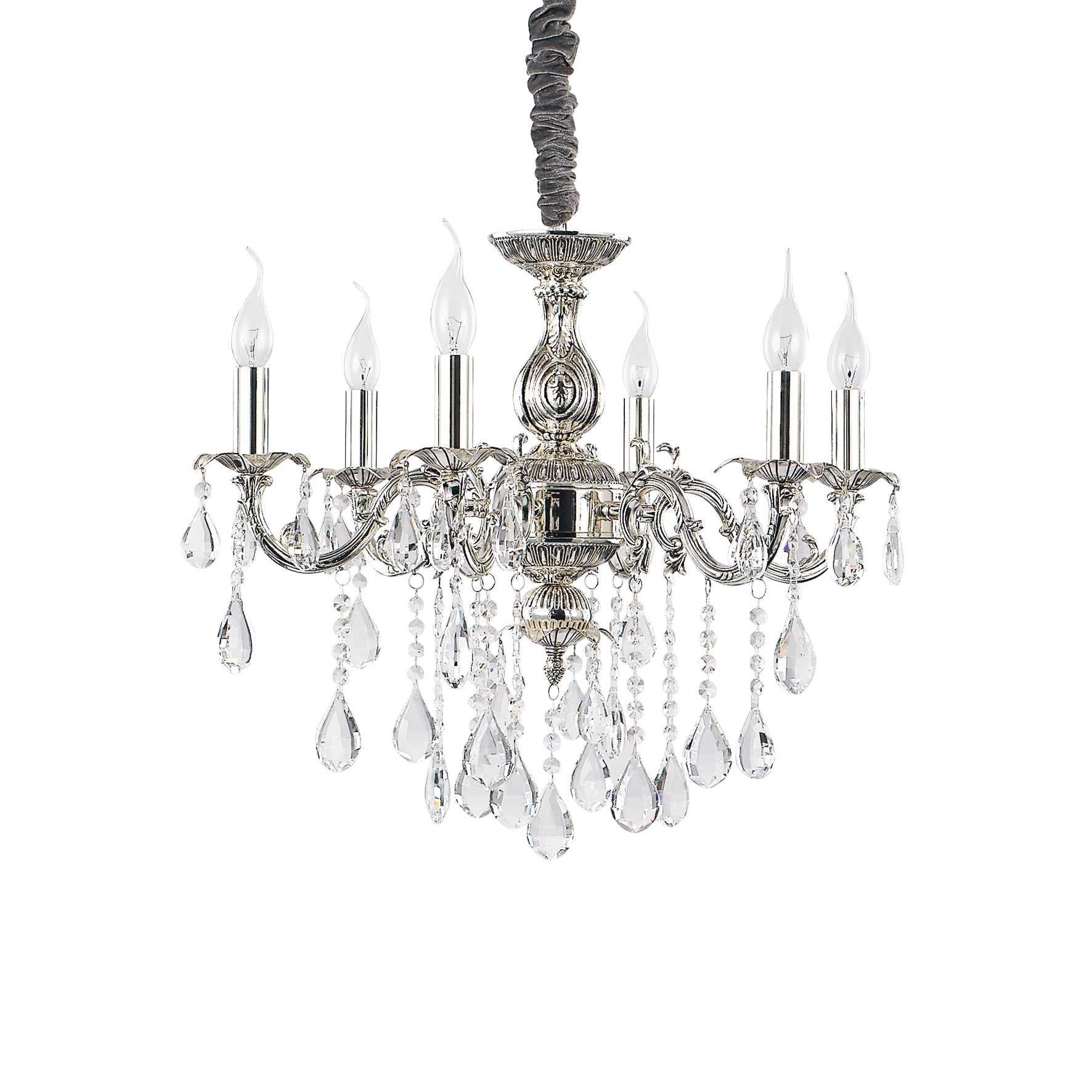 Impero 6 Light Crystal Chandelier Crystal Silver Finish E14