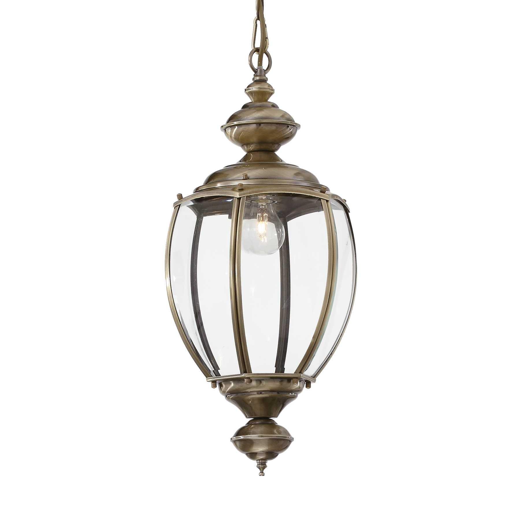 Norma 1 Light Ceiling Lantern Pendant Antique Brass Clear Glass E27