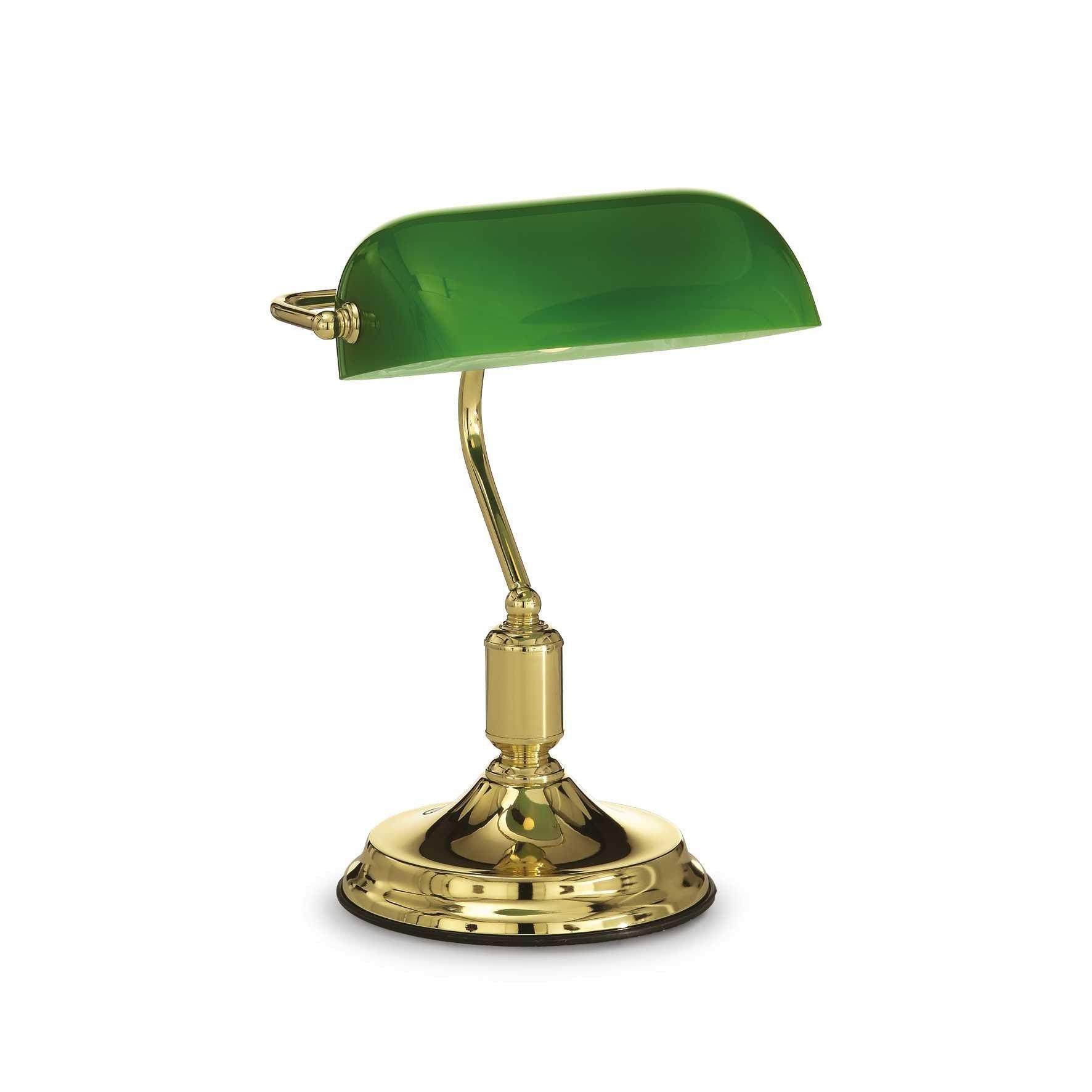 Lawyer 1 Light Banker Lamp Gold with Green Glass Shade E27