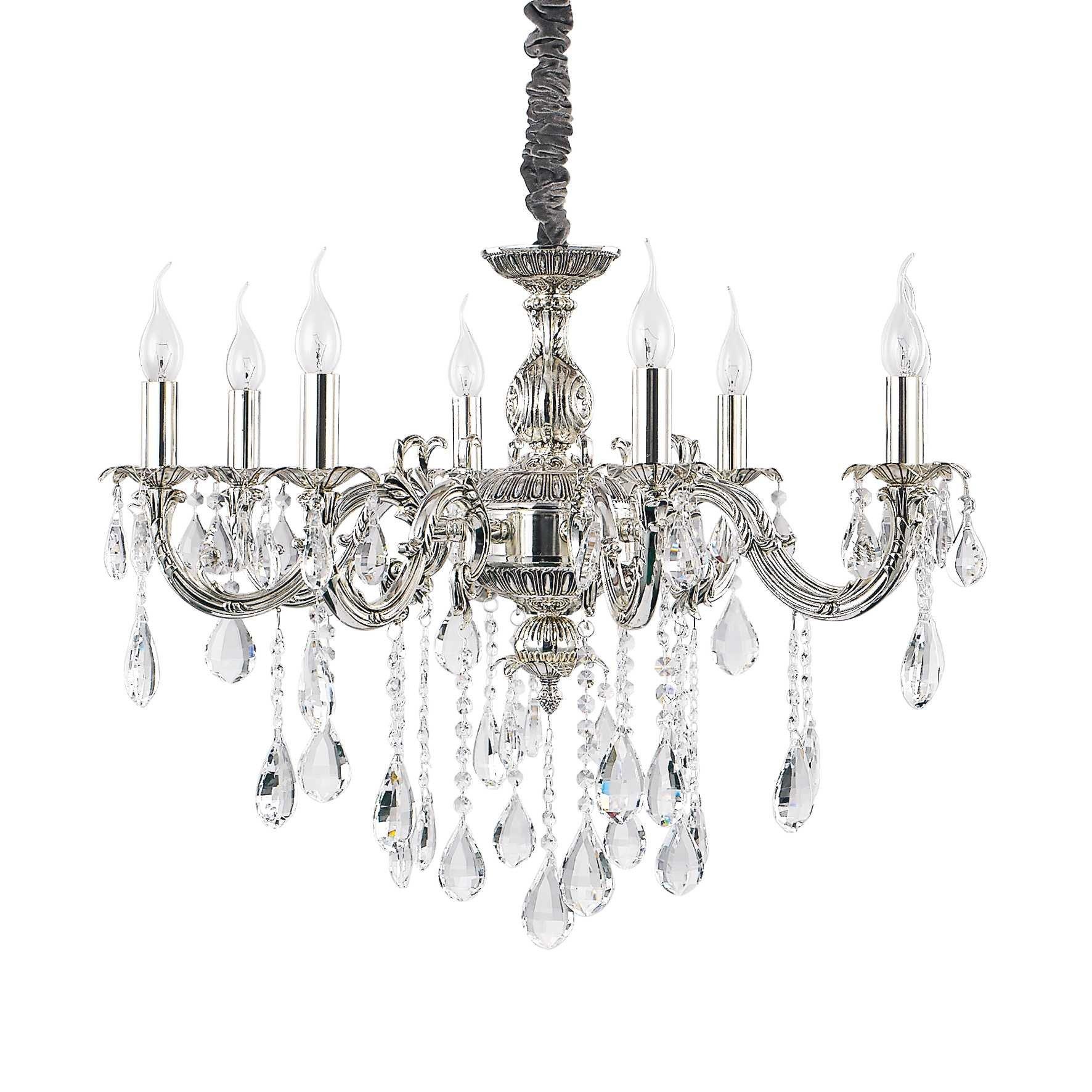 Impero 8 Light Crystal Chandelier Crystal Silver Finish E14