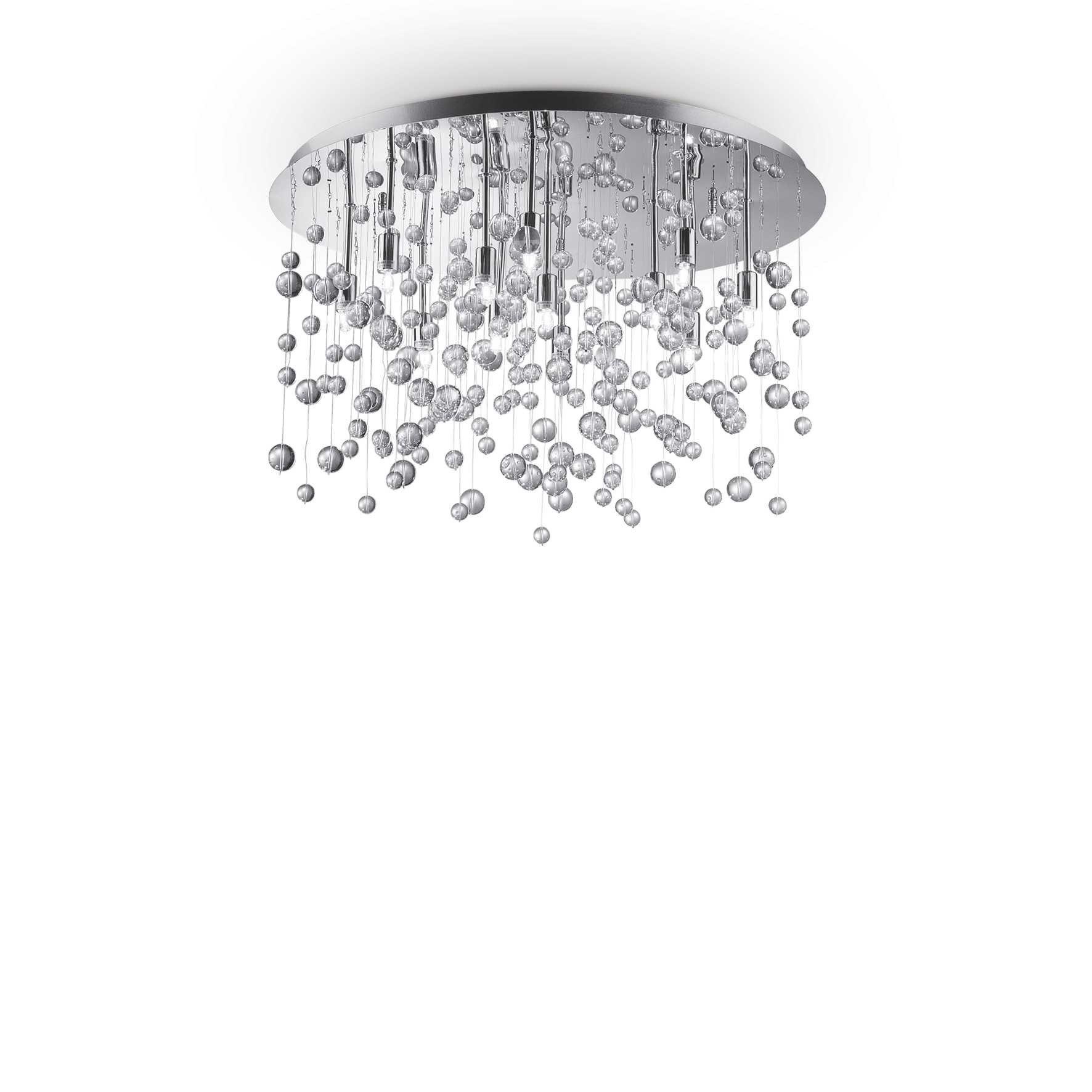 Neve 12 Light Large Semi Blown Glass Bubbles Flush Ceiling Pendant Chrome G9