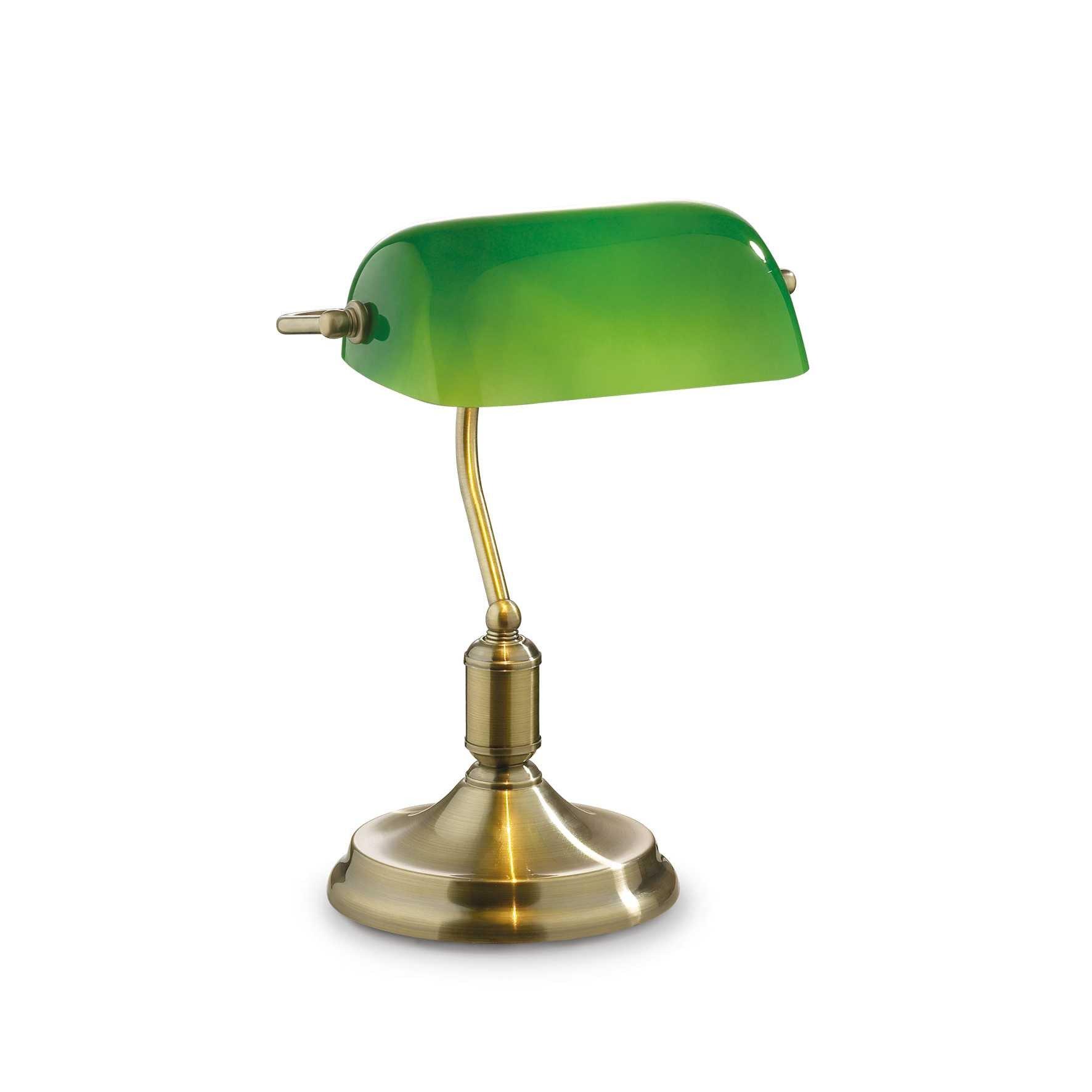 Lawyer 1 Light Banker Table Lamp Antique Brass with Green Glass Shade E27
