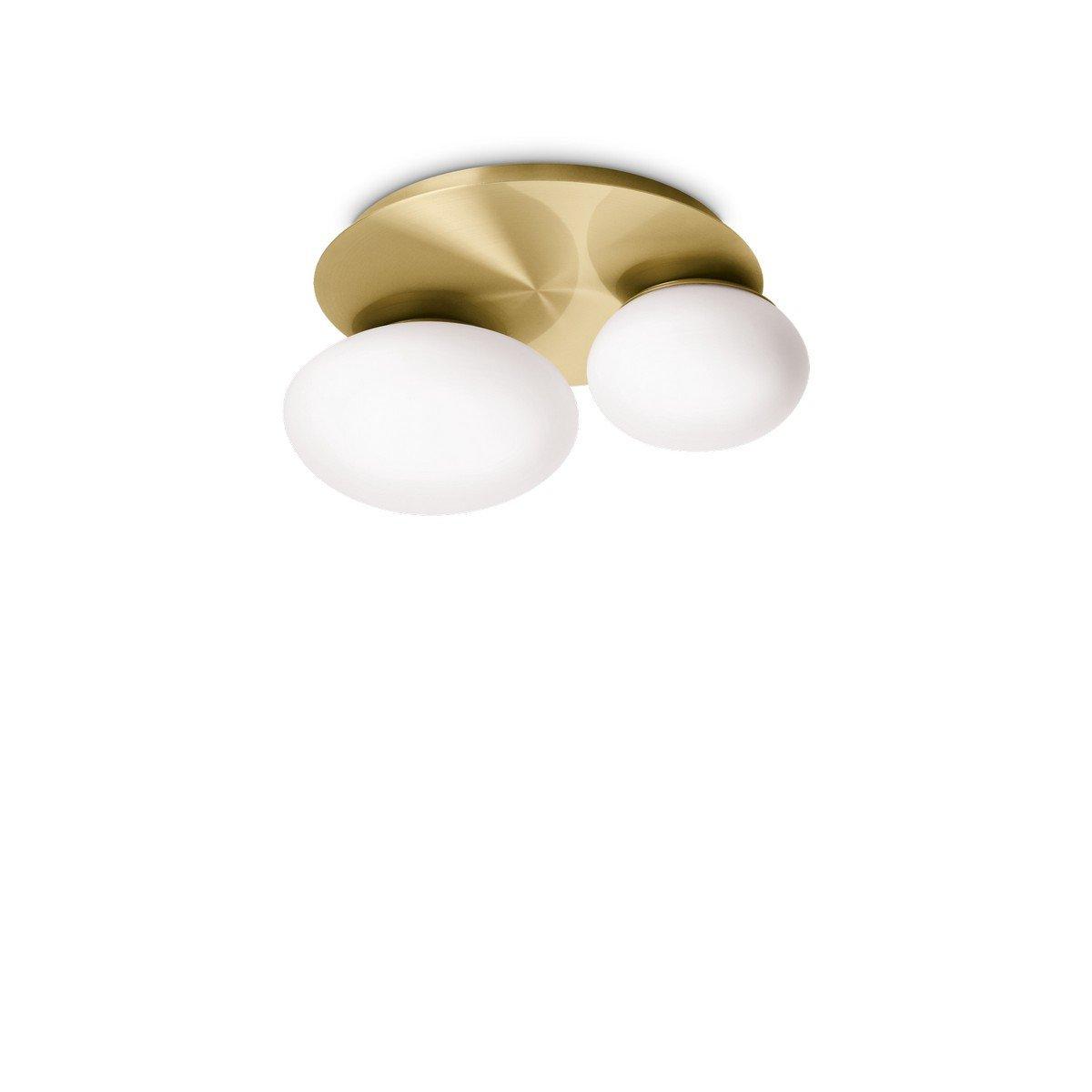 NINFEA 2 Light Round DecoratiGlass Flush Ceiling Light Brass