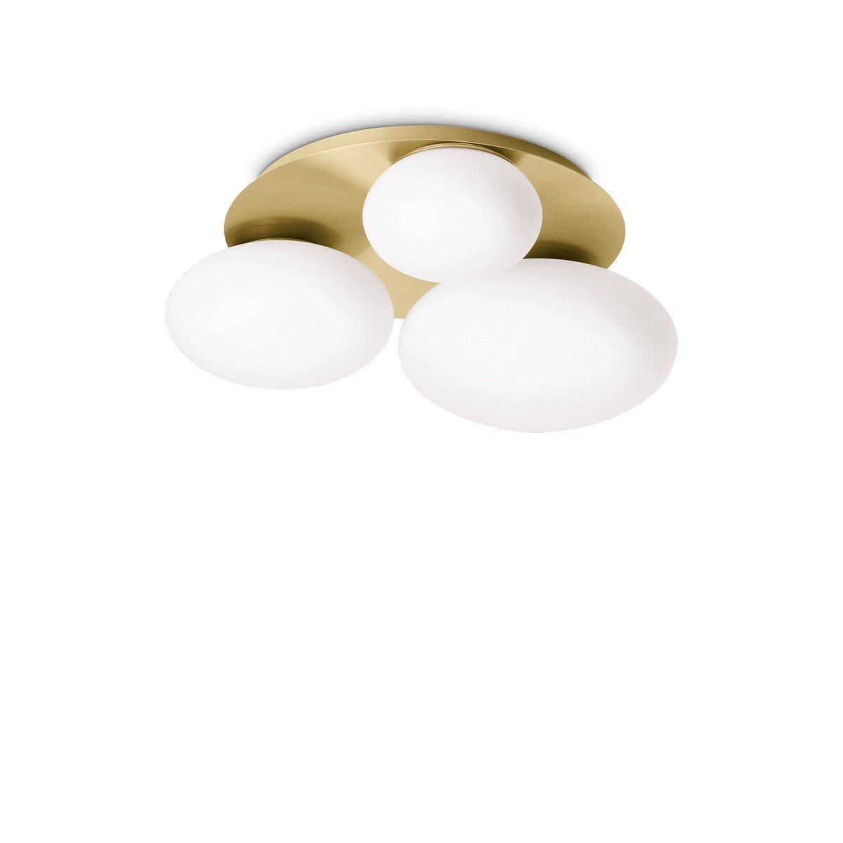 NINFEA 3 Light Round DecoratiGlass Flush Ceiling Light Brass