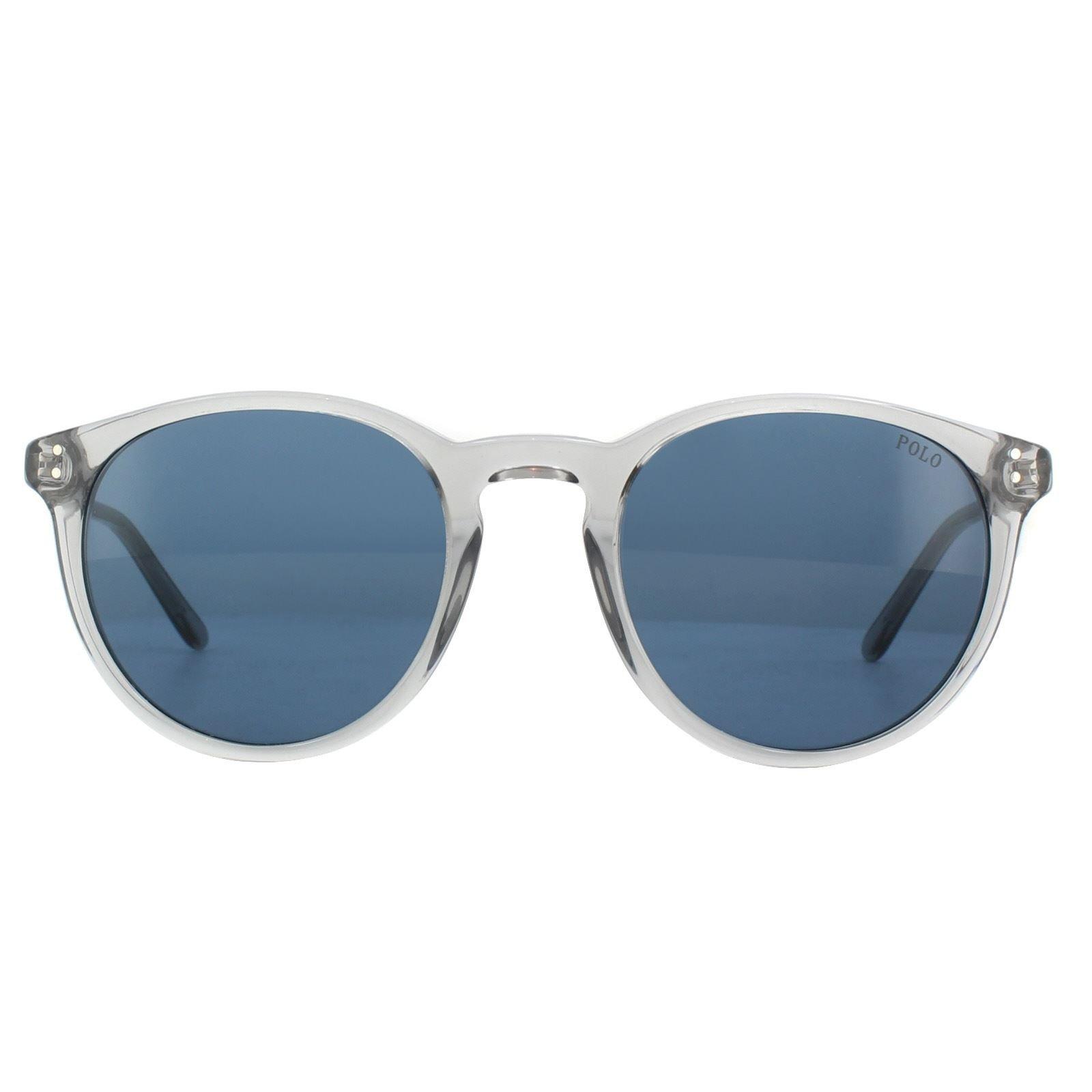 Round Shiny Transparent Grey Dark Blue Sunglasses