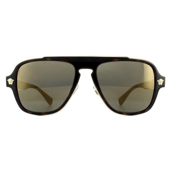 Versace Aviator Dark Havana Dark Grey Mirror Gold Sunglasses 1