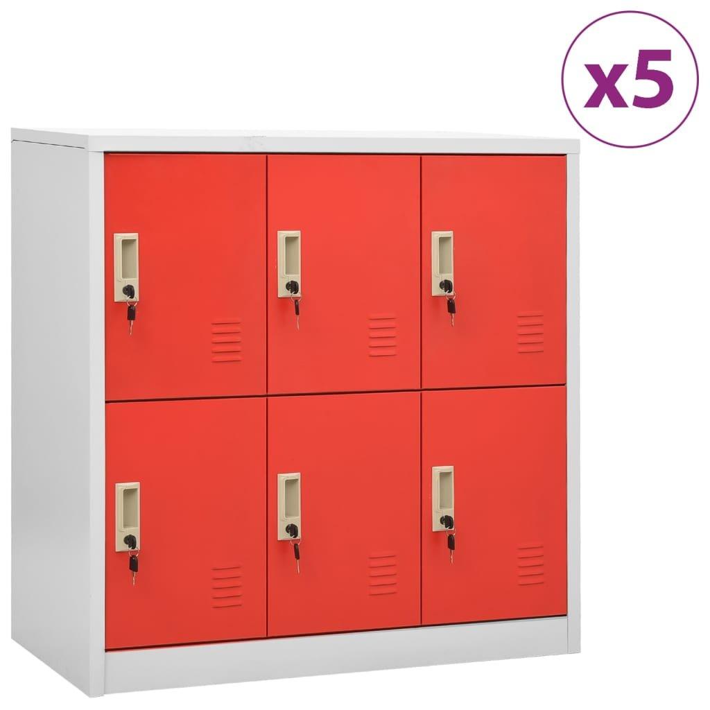 Locker Cabinets 5 pcs Light Grey and Red 90x45x92.5 cm Steel