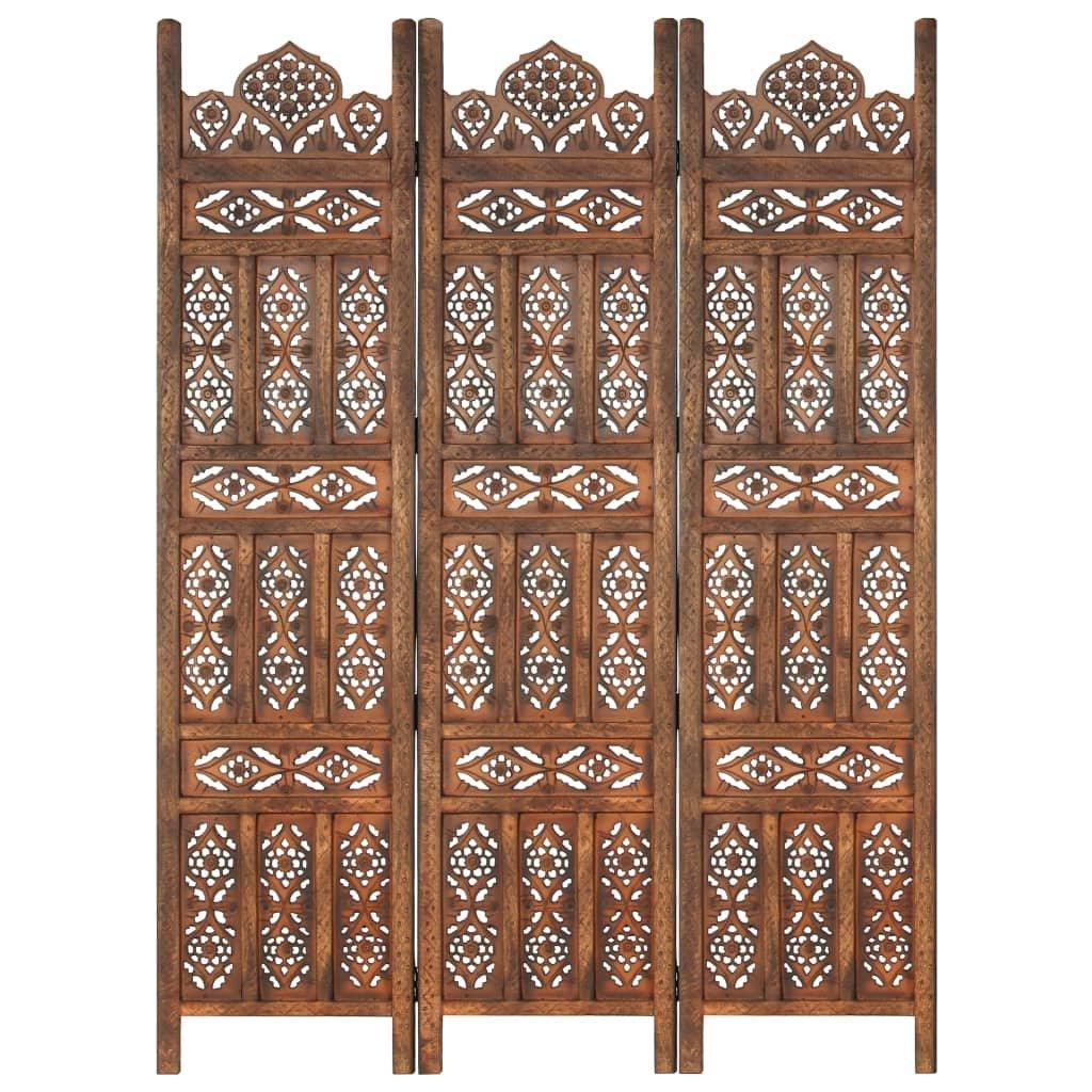 Hand carved 3-Panel Room Divider Brown 120x165 cm Solid Mango Wood