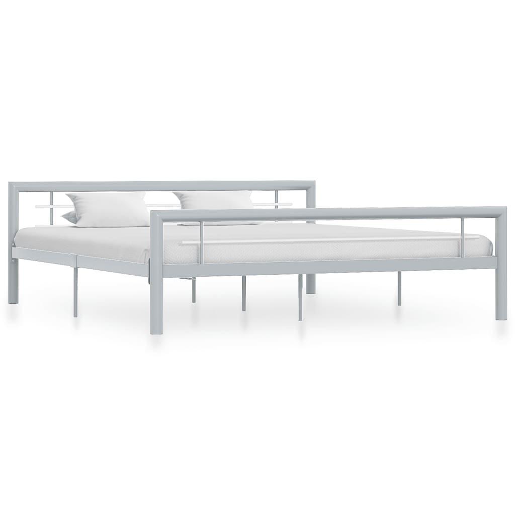 Bed Frame Grey and White Metal 180x200 cm Super King