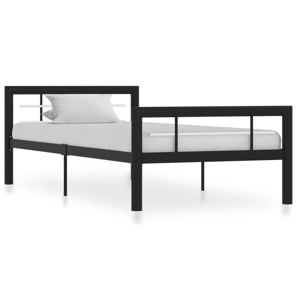 Bed Frame Black and White Metal 90x200 cm