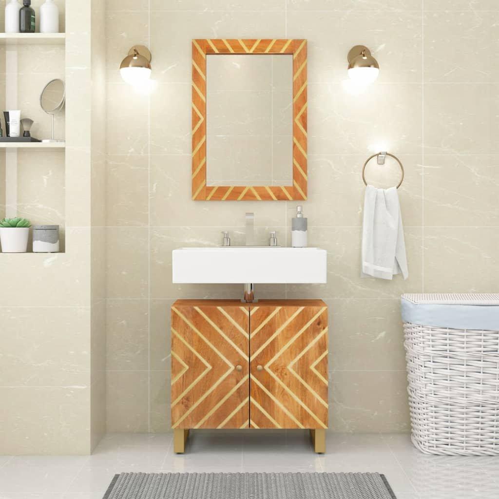 Bathroom Mirror Brown 50x70x3 cm Solid Wood Mango and Glass