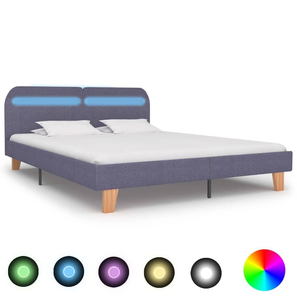 Bed Frame with LED Light Grey Fabric 150x200 cm King Size