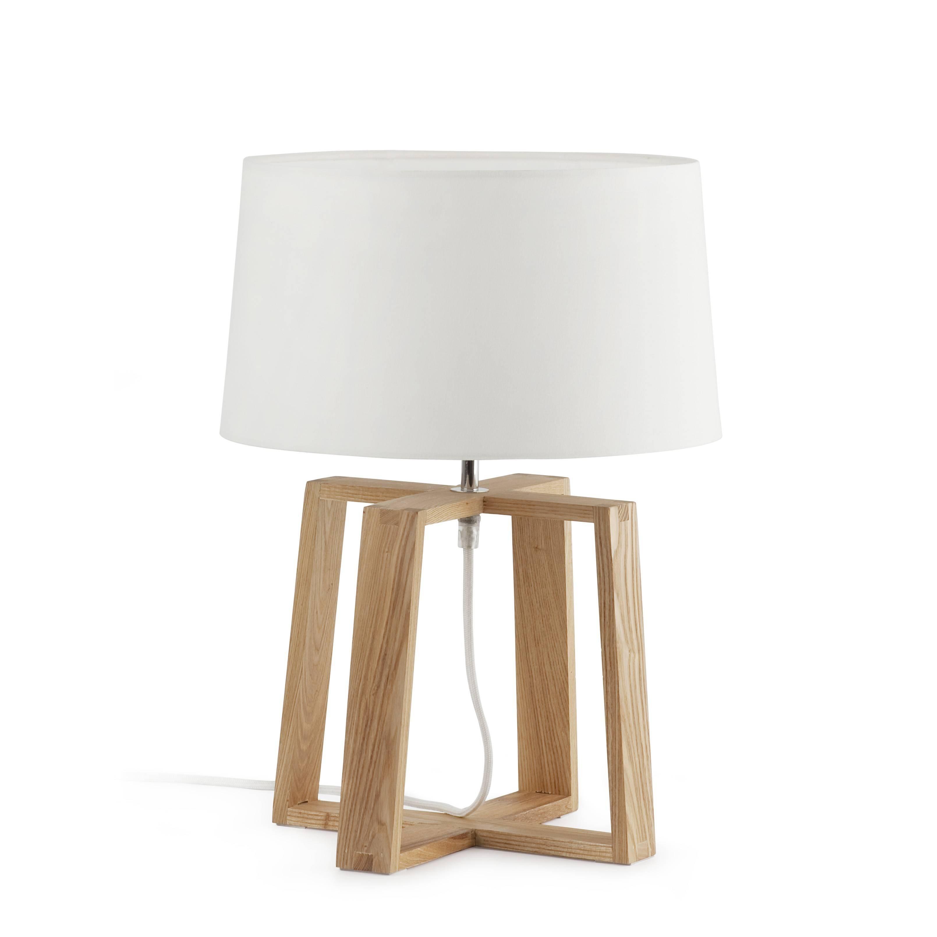 Bliss 1 Light Table Lamp White Wood with White Fabric Shade E27