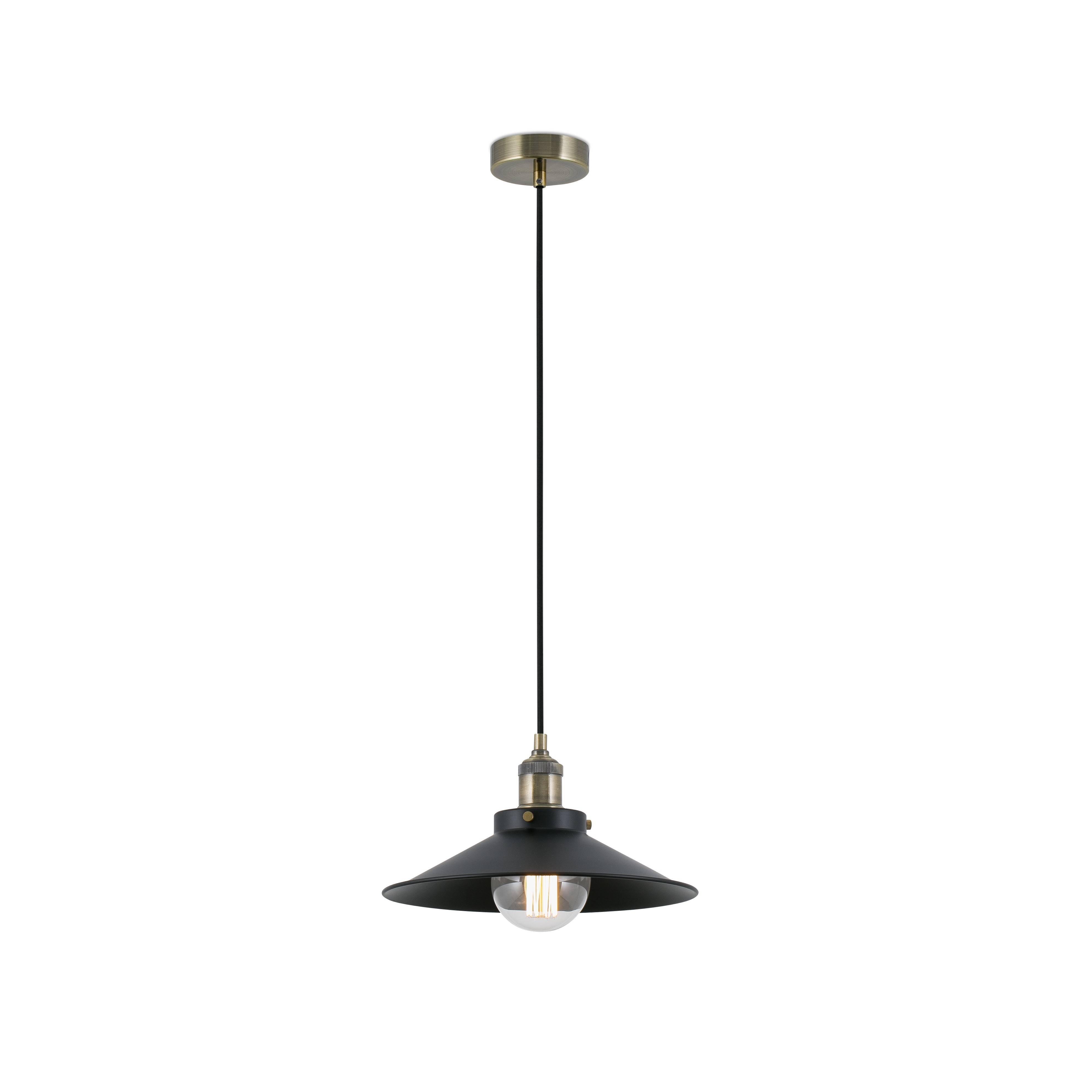 Marlin 1 Light Dome Ceiling Pendant Black Gold with Black Shade E27