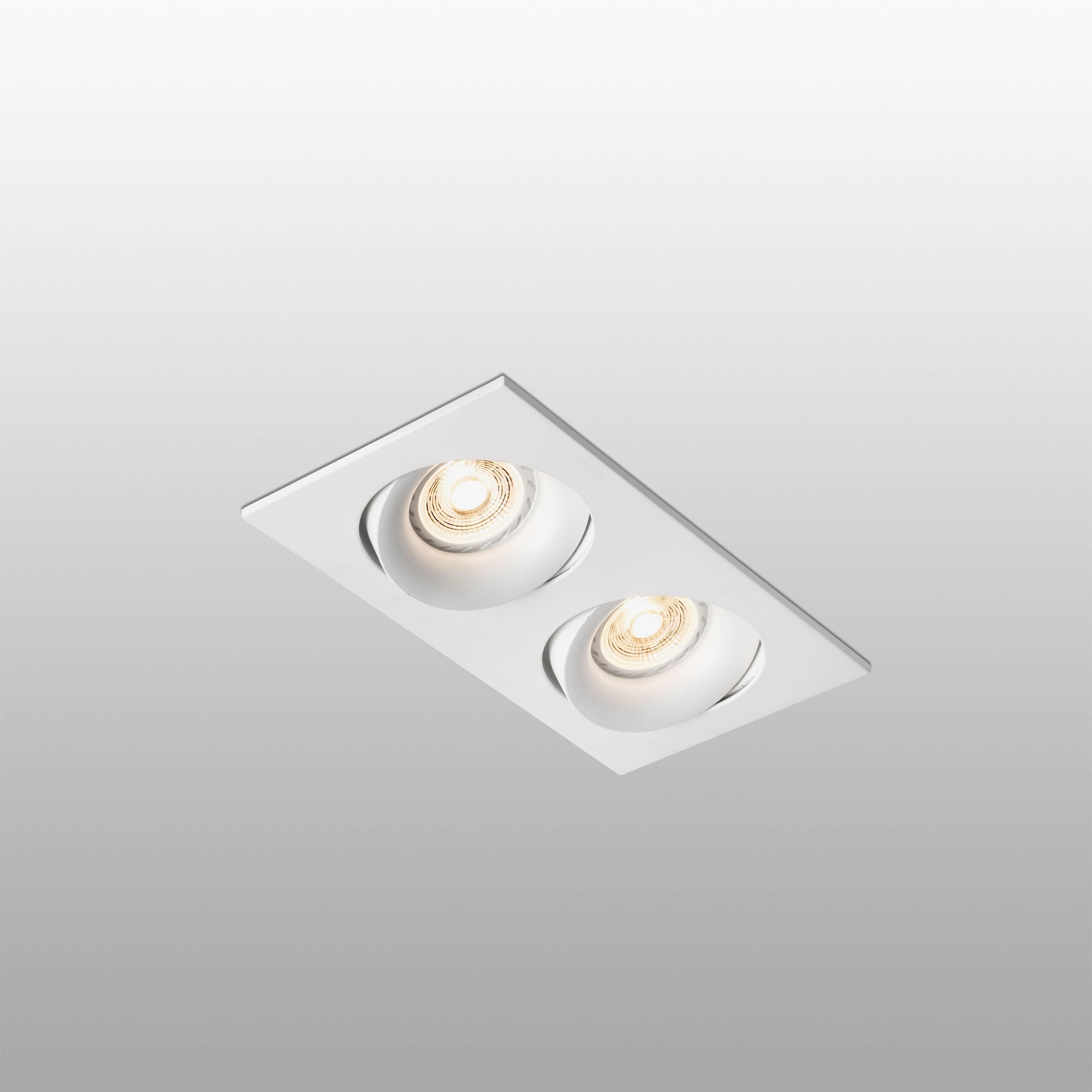 Arg 2 Light Double Square Tiltable Recessed Spotlight White GU10