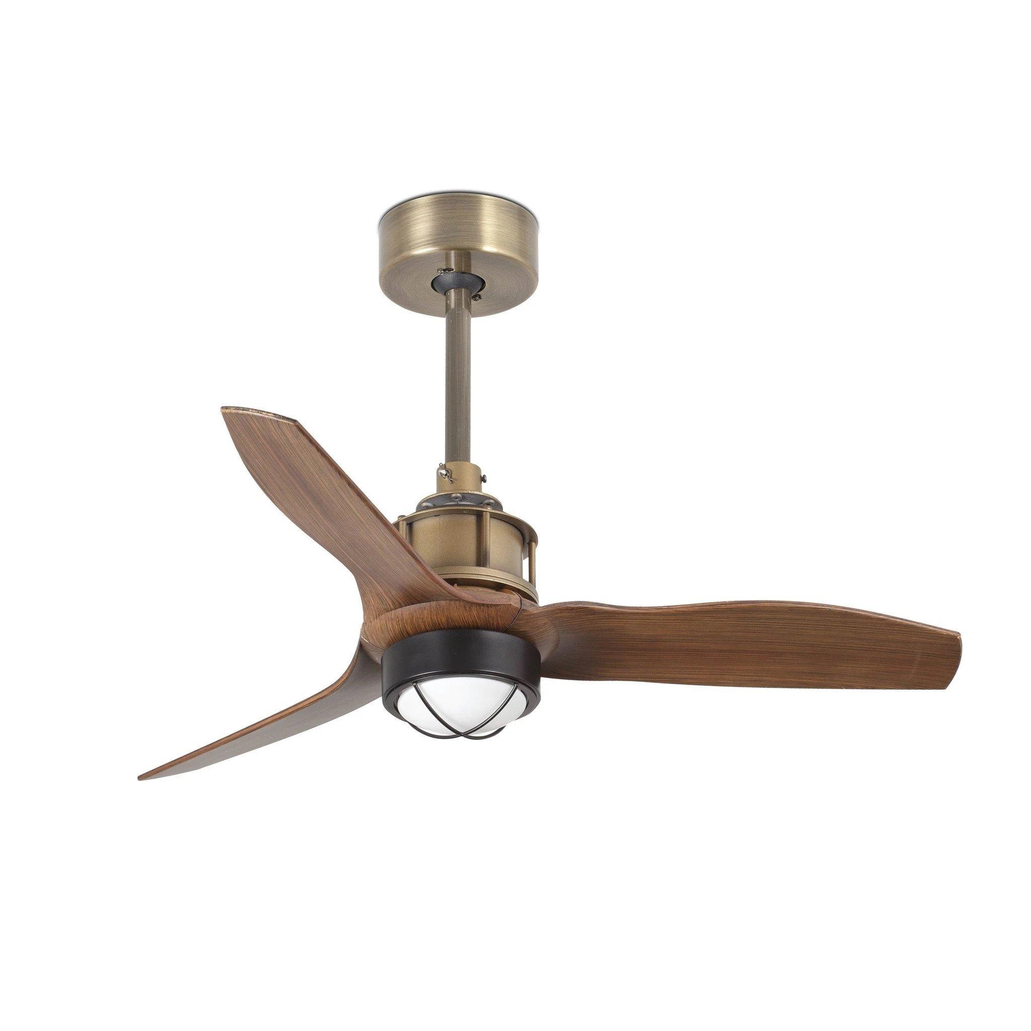Just LED Old Gold Wood Ceiling Fan 81cm Smart Remote Included 3000K