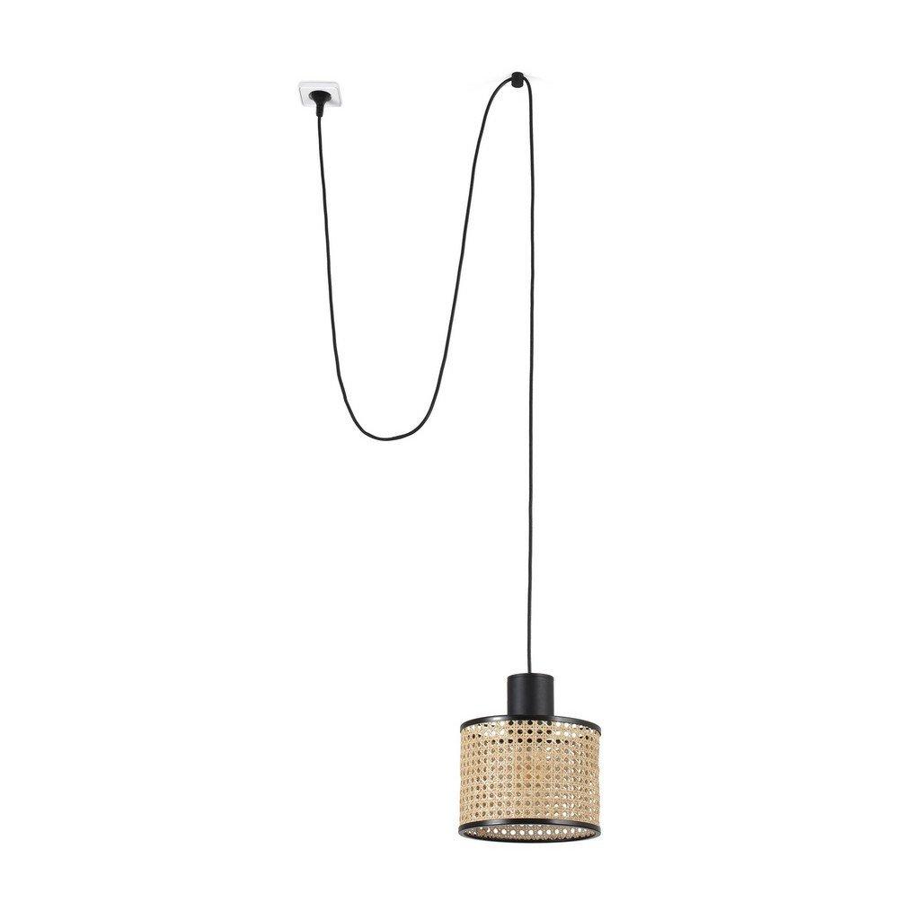 Mambo Black Rattan Cylindrical Pendant Lamp O210 With Plug