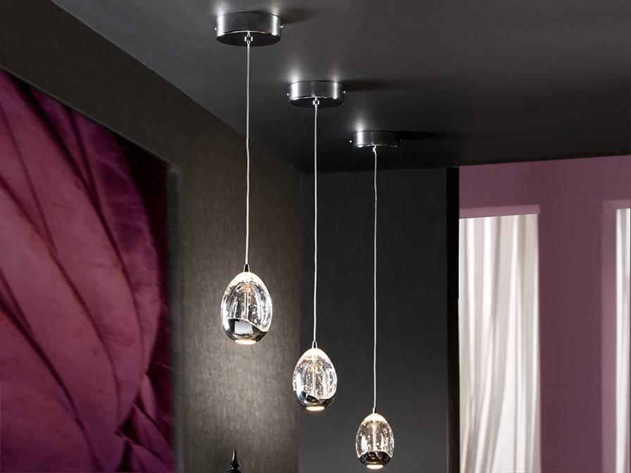 Roc Integrated LED Crystal Cluster Drop Ceiling Pendant Chrome Bubble Effect