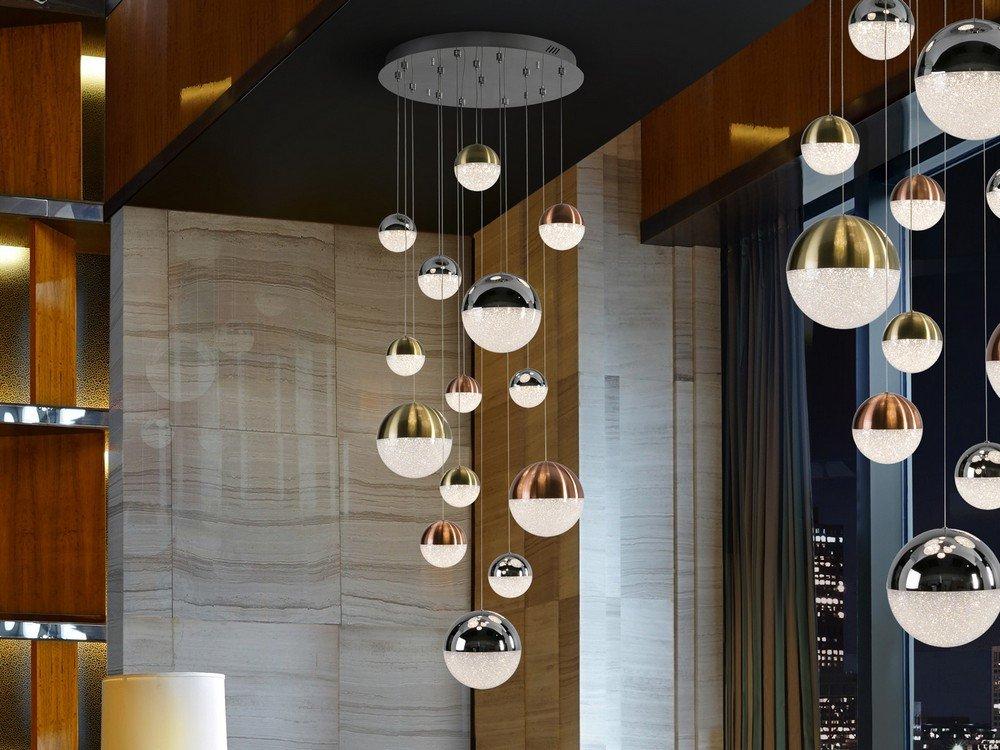 Sphere Dimmable Pendant Light Cluster Drop Chrome Copper Satin Brass Bluetooth control