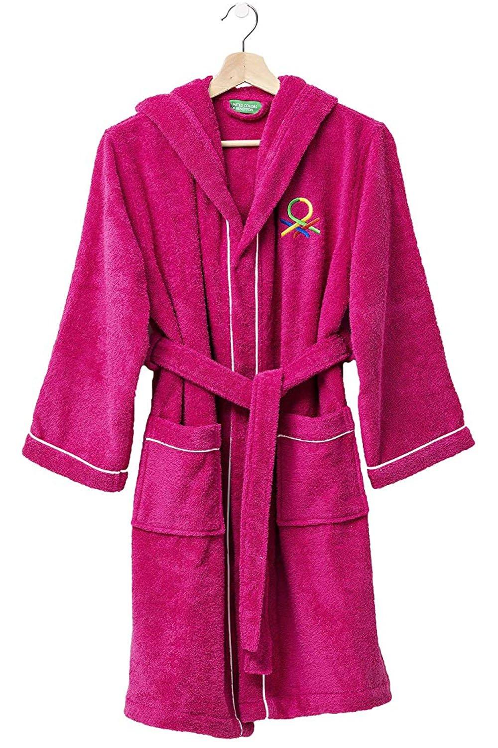 United Colors 100% Cotton Kids Bathrobe with Hoodie 7-9 Years Old Pink