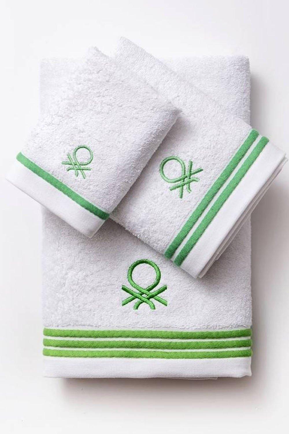 Towels | United Colors Set of 3 Bath Towel 100% Cotton White/Green ...