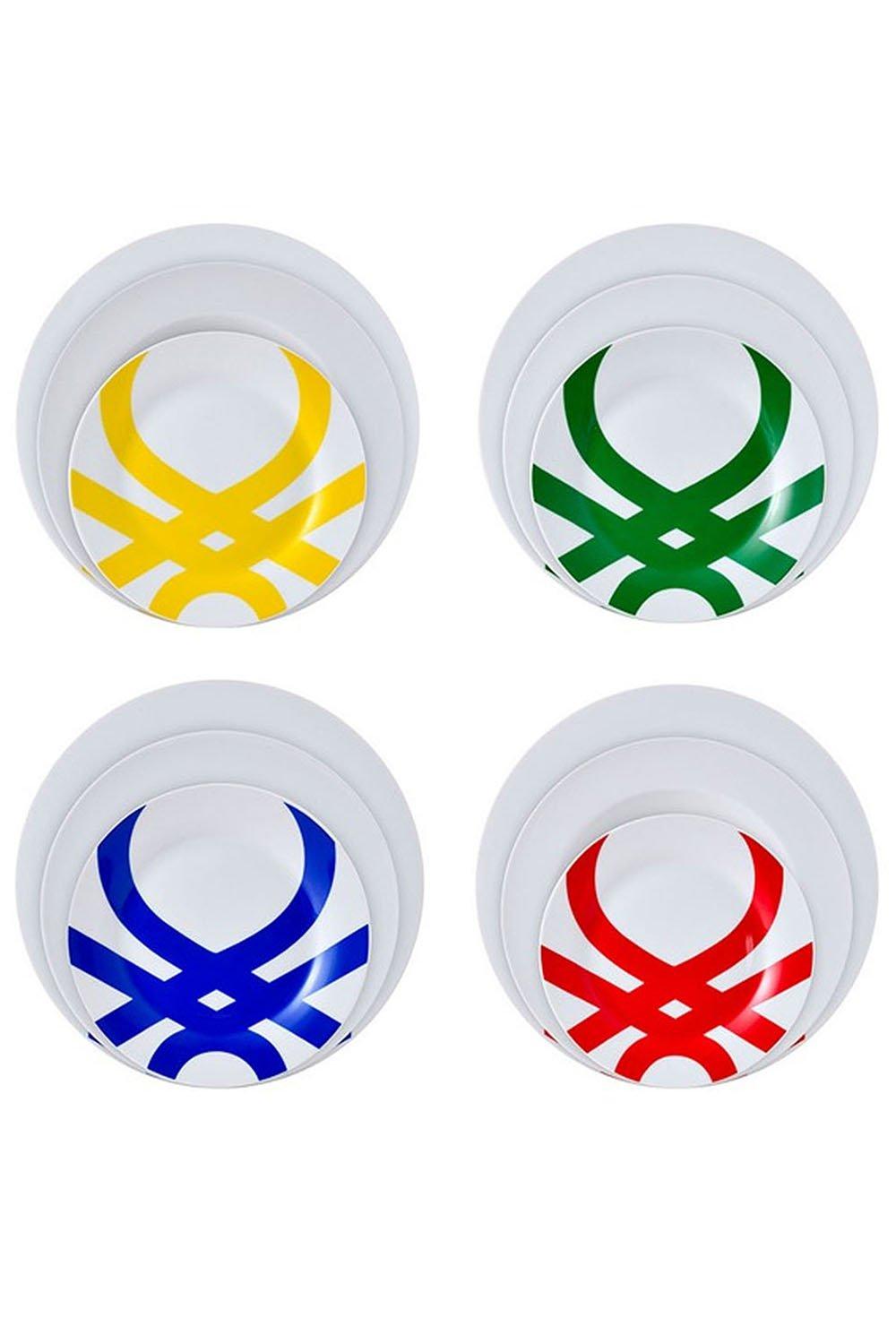 United Colors Set of 12 Porcelain Dinnerware Plates Multi Colour
