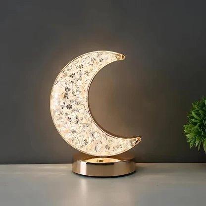 Cordless Acrylic Crystal Moon LED Touch Control Dimmable Table Lamp, USB Rechargeable 3 Colour Temperature Bedside Moon Desk Lamps