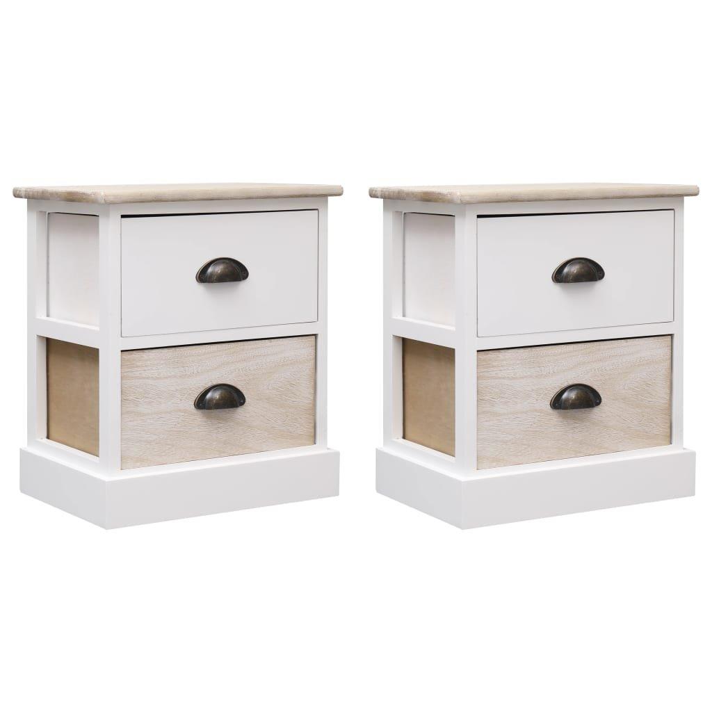 Nightstands 2 pcs White and Natural 38x28x45 cm Paulownia Wood