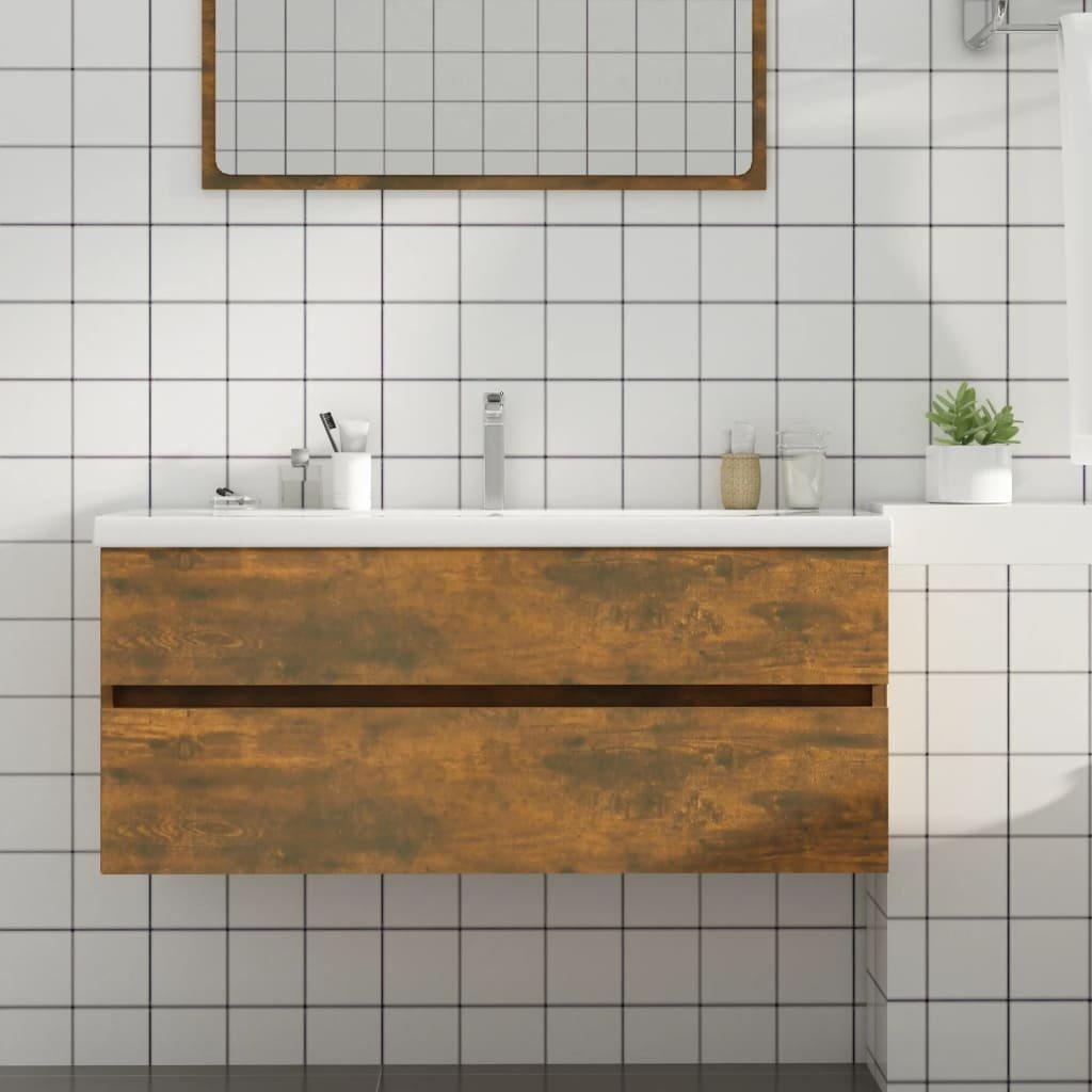 Sink Cabinet Smoked Oak 100x38.5x45 cm Engineered Wood