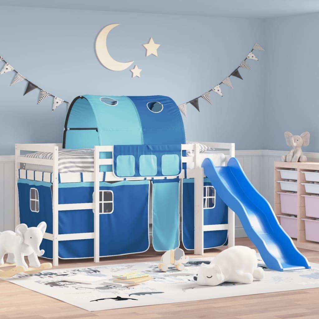 Kids' Loft Bed with Tunnel Blue 90x190 cm Solid Wood Pine