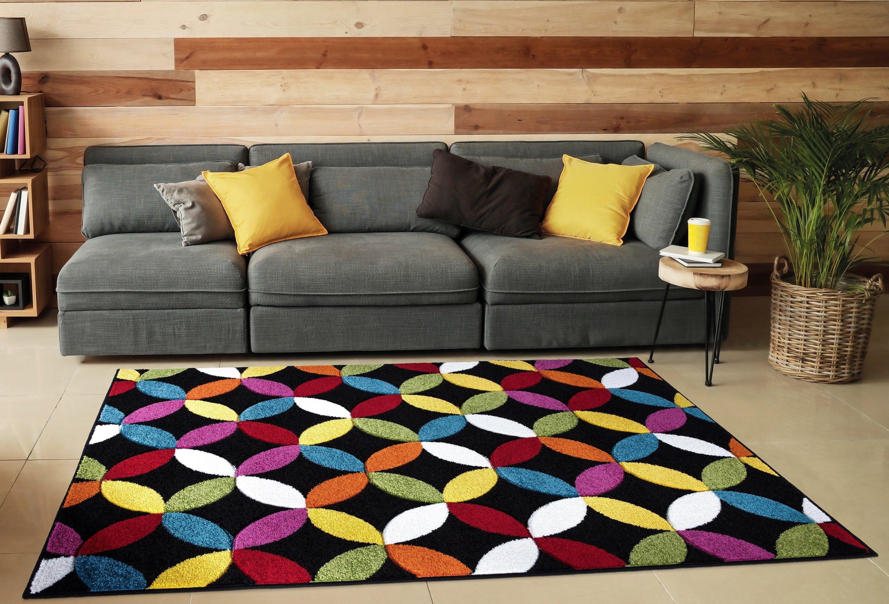 Modern Hand Carved Multicolour Soft Thick Area Rug - Circle Black