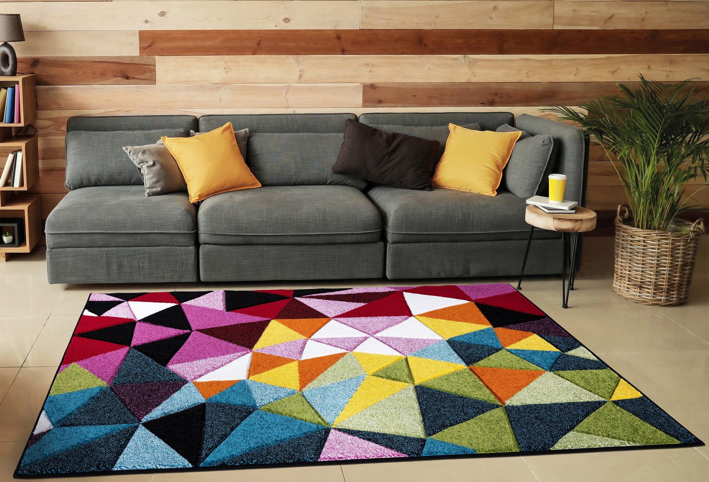 Modern Hand Carved Multicolour Soft Thick Area Rug - Geo Play